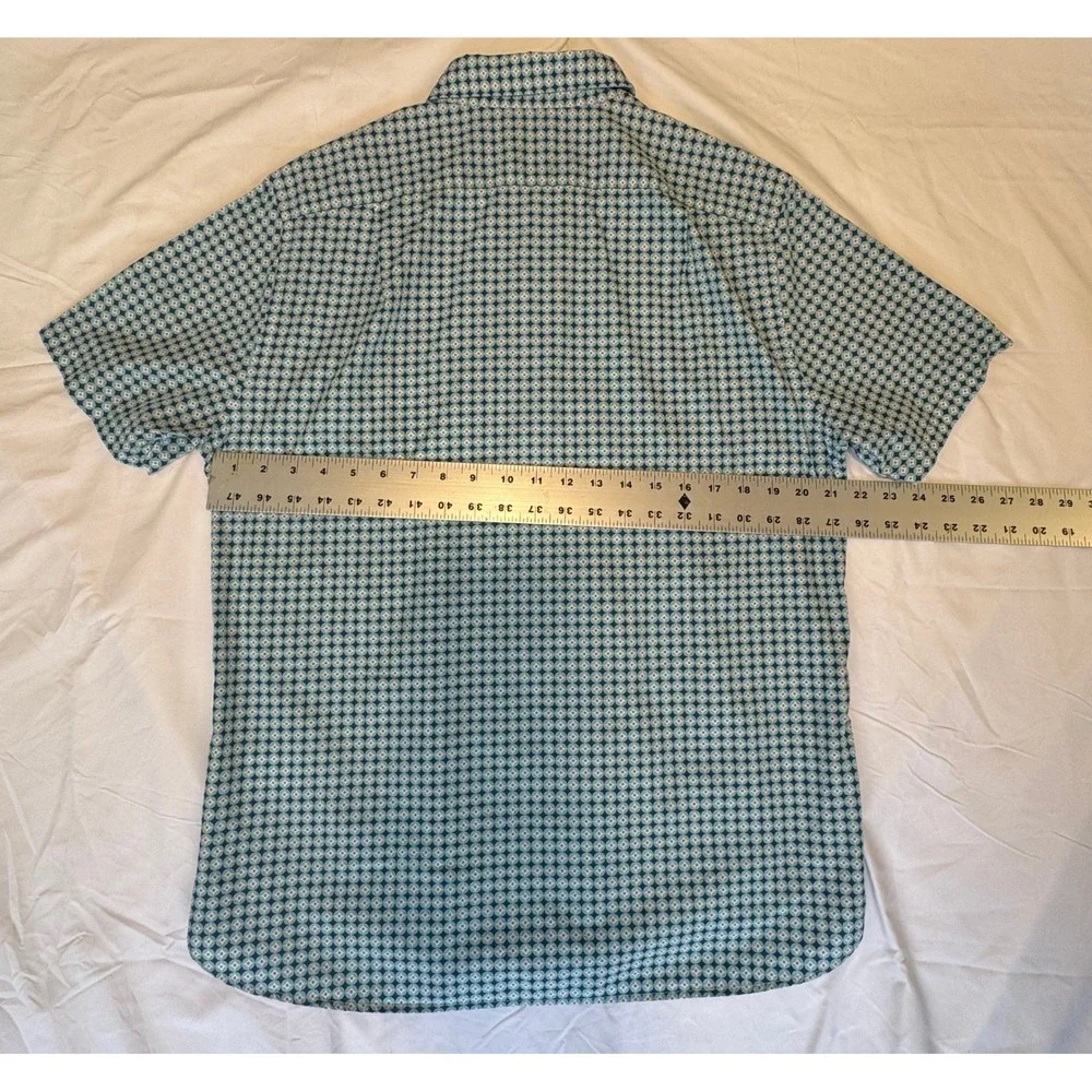 Psycho Bunny Mens Pima Cotton Geometric Print Short Sleeve Button Down Shirt L